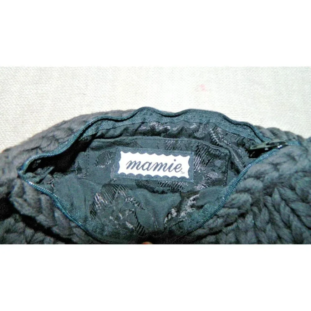 MAMIE Clutch Purse‎ Black Knit Crochet Vintage Size  11.5